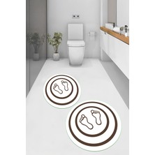 PremiumPort Yıkanabilir Ayak Izi Desenli Banyo Paspası 2'li Takım