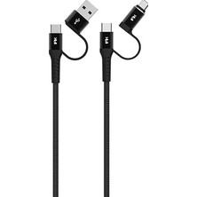 Misda Store Şarj Kablosu 200 cm | Usb-C iPhone 15, iPad ve Usb-C Laptop Uyumlu | Usb-A & Micro USB To Usb-C | Hızlı Şarj ve Data Aktarım Siyah