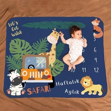 Lidyahan Store Safari Macerası Aylık | Haftalık Bebek Hediyesi Fotoğraf Çekim Battaniyesi 100X120 cm