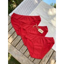 Shine Elagance Kırmızı Siyah Ten Pembe %94 Pamuk %6 Elastan 3'lü Aynı Renk Tutku Su Yolu Kadın Külot
