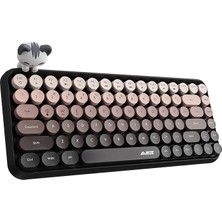 Lidyahan Store Kablosuz Bluetooth Retro Sessiz Klavye – Yuvarlak Tuşlu, Kedi Süs Aksesuarı, 84 Tuşlu, Taşınabilir, Akıllı Uyku Modu, Ergonomik Tasarım, Tablet Telefon Uyumlu, Ajazz AJ308I Kahverengi
