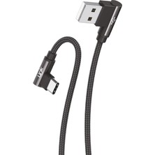 Lidyahan Store K594 Safe Type-C - USB 90 Derece Data/şarj Kablosu 3A 1.5mt Siyah