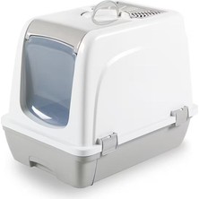 Alvera Collection Kapalı Kedi Tuvaleti ve Kum Kabı Küçük Boy Gri-Beyaz