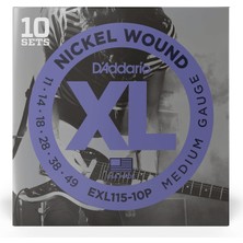 D'addario EXL115-10P Xl Nickel Wound Elektro Gitar Tel Seti (10'lu Toplu Paket) | 11-49 Kalınlık, Nikel Sarım, Ekonomik Paket