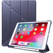 CetKing iPad Air 3 10.5 ile Uyumlu Kılıf Kalem Bölmeli Trifolding Case A2152 A2123 A2153 A2154 Lacivert