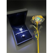 Sepetten Eve Işıklı Kutuda 3 Lü Yonca Kolye Kalpli Yüzük Bileklik Sonsuzluk Gülü Sevgiliye Hediye