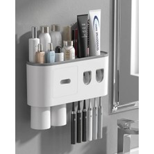 xirshop Otomatik Diş Macunu Dispenseri Çift Hazneli 6 Fırçalık Duvara Monte Düzenleyici
