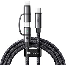 CetKing CA-0450 Lightning Pd 36W - Type-C 100W Destekli2 Si Bir Arada Şarj Kablosu, Siyah