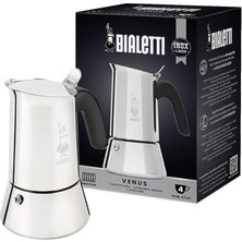 Leaf Shop - Venus: 4 Cups Ocak Üstü Espresso Pişirici - 170ML - Gümüş Renk - Paslanmaz Çelik Gövde - Patentli Güvenlik Valfi - Tüm Ocak Türleri Için Uygundur (Indüksiyon Dahil)