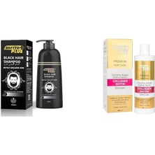 Leaf Shop Plus Saç Siyahlaştırıcı Şampuan 350 ml + Anti-Haır Loss Extra Volume Collagen Bıotın Şampuan 400 ml