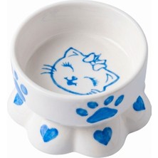 Alvera Collection Papatya Ayaklı Seramik Mama ve Su Kabı Mavi