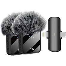 Lidyahan Store Kablosuz Yaka Mikrofonu Çiftli Mikrofon iPhone 15 16 17 ile Uyumlu Type-C/lightning Portlu Telefon Pc Tablet Video Kayıt Röportaj Canlı Yayın Vlog Kablosuz Mikrofon F15-2