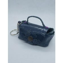 Sorte Store Hakiki  Deri Lacivert El Yapımı Mini Cüzdan