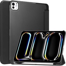 Lidyahan Store iPad Pro 13INÇ M4 2024 ile Uyumlu Kılıf Pu Deri Smart Kalem Bölmeli Standlı Case A2925 A2926 A3007, Siyah