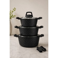 Lavonni OBSIDYEN 6 Parça Döküm Granit Tencere Seti - Siyah 16/18/20 Cm