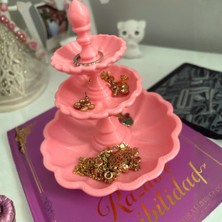 Özgürce 3 Katlı Pembe Takı Standı, Yüzük ve Kolye Düzeni Için Şık Organizer