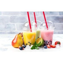 Leaf Shop Pet Bardak Kapaklı Şeffaf Milkshake Bardağı 350 cc 50 Li Kapaklı