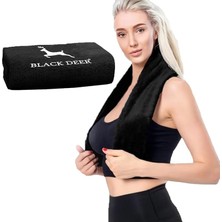 Leaf Shop Deer Spor Fitness Havlusu Kondisyon Havlusu Koşu Yoga PILATES%100 Pamuk 90X50 cm Siyah