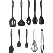 Lidyahan Store Salvatore Isıya Dayanıklı Yanmaz Yapışmaz Silikon Spatula Seti 10 Parça Siyah