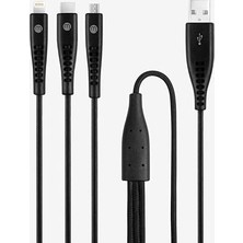 CetKing By Ttec Trio Şarj Kablosu Usb-A - Usb-C/lightning ile Uyumlu/micro USB 150CM - Siyah ((2 Yıl Ttec Garantilidir)