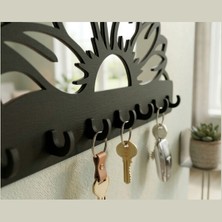 Özgürce Renkli Ayçiçeği Tasarım Anahtarlık Askısı, 7 Kanca, Mdf ve Pleksi, 24X15 cm