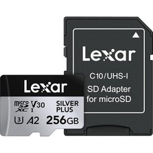 Lidyahan Store 256 GB Profesyonel Silver Plus Microsdxc Hafıza Kartı W/sd Adaptör, Uhs-I, C10, U3, V30, Full-Hd ve 4K Video, 205/150 Mb/s'ye Kadar Okuma/yazma, Videografçılar, Oyuncular (LMSSIPL256G-BNANU)