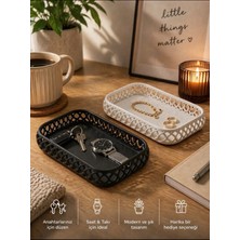 Özgürce Şık Dekoratif Organizer Tepsi, Anahtarlık ve Koymalık, Masa Üstü Siyah Beyaz