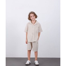 Arya Nisa Kids Erkek Çocuk Keten Çizgili Şort Gömlek Takım