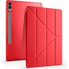 Misda Store Galaxy Tab S7 Fe T735 / T737 / T730 12.4 Inç Ile Uyumlu Üçgen Katlanilir Kalemlikli Standlı Akıllı Kılıf Kırmızı