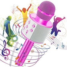 Lidyahan Store Usba+Tf Sd Kart+3.5mm Aux Girişli Bluetooth Karaoke Mikrofonu Pembe WNE0069