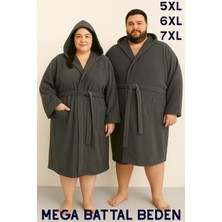 MODELHOME Antrasit Renkli Mega Battal Beden Unisex %100 Pamuklu Kapüşanlu Lüks Bornoz (5xl-6xl-7xl Beden)