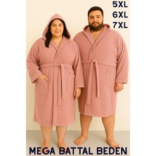 MODELHOME Pembe Renkli Mega Battal Beden Unisex %100 Pamuklu Kapüşanlu Lüks Bornoz (5xl-6xl-7xl Beden)