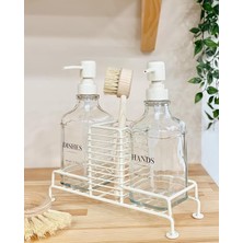 Sabun ve Deterjan Dispenser Seti Demir Çiftli Pompa ve Sünger Standı Sabunluk 500 ml Bej