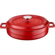 Metal Spring Serisi - Döküm Çok Amaçlı Tencere, Yuvarlak, 28 Cm, Mat Emaye, Parlak Siyah Taban, Kırmızı