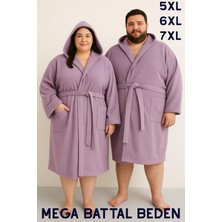 MODELHOME Lila Renkli Mega Battal Beden Unisex %100 Pamuklu Kapüşanlu Lüks Bornoz (5xl-6xl-7xl Beden)