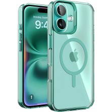 iPhone 16 Plus Için Cyrstal+ Serisi Magsafe ile Uyumlu Metal Lens Korumalı ve Metal Tuş Takımlı Hybrid Materyal Kılıf Kapak (Yeşil, 16 Plus)