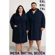 MODELHOME Lacivert Renkli Mega Battal Beden Unisex %100 Pamuklu Kapüşanlu Lüks Bornoz (5xl-6xl-7xl Beden)