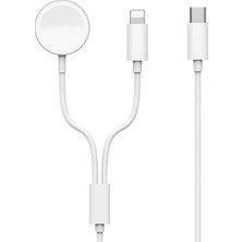 Canpay Çift Çıkışlı 20W Hızlı Mıknatıslı Şarj Kablosu - Type-C Lightning ve Kablosuz Akıllı Saat Şarjı 1.5metre Taşınabilir Adaptör Kablo