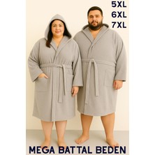 MODELHOME Gri Renkli Mega Battal Beden Unisex %100 Pamuklu Kapüşanlu Lüks Bornoz (5xl-6xl-7xl Beden)