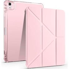 iPad Air 11 2025 M3 ile Uyumlu Silikon 4 Farklı Stand Olabilen Kalem Bölmeli Tablet Kılıf Rose Gold