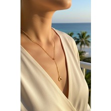 Larius Jewelry Altın Kaplama Burgu Zincirli Uzun Ay Yıldız Y Kolye