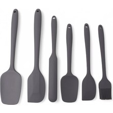 Silikon Mutfak Yardımcısı, 6 Adet Silikon Spatula, Çorba Kaşığı, Fırın Fırçası, Spatula, Isıya Dayanıklı ve Yapışmaz, Paslanmaz Çelik ve Dikişsiz Tek Parça Tasarım Siyah-Gri-Kırmızı (Gri)