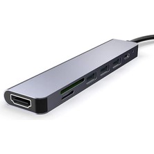 Fc-17 Type-C To 3*usb 3.0 4K Ultra Hd HDMI Sd Tf Kart Girişli 7ın1 Çevirici Hub Adaptör