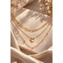 Larius Jewelry Altın Kaplama 3’lü Şık Kolye Seti , Kalp Uçlu Top Zincirli Kolye , Hediye Kolye