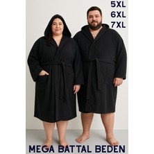 MODELHOME Siyah Renkli Mega Battal Beden Unisex %100 Pamuklu Kapüşanlu Lüks Bornoz (5xl-6xl-7xl Beden)