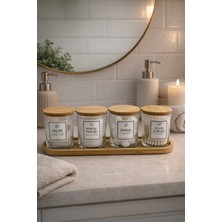 Özgürce 4'lü Bambu Kapaklı Standlı Banyo Cam Kavanoz Seti, Dekoratif ve Kullanışlı