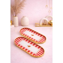 Özgürce Kuş Desenli Gold Sunum Servis Tepsisi, 2 Kişilik, Dekoratif Oval Tasarım