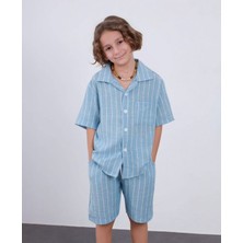 Arya Nisa Kids Erkek Çocuk Keten Çizgili Şort Gömlek Takım