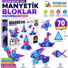 Oyuncak Fabrikası 70 Parça Manyetik Yapı Blokları 7,5 cm Büyük Boy 3D Eğitici Oyuncak Seti | Stem Zeka Geliştirici