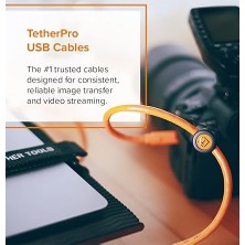 Tools Tetherpro Usb-C To 3.0 Micro-B Right Angle - Dik Açı Bağlantı Kablosu 15' (4.6m) Dslr Kamera, Turuncu